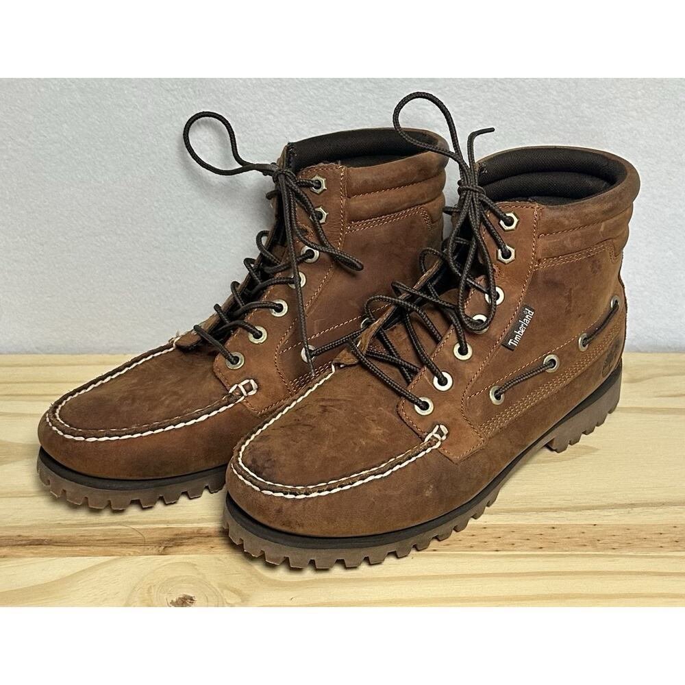 Men's Brown Leather Moc Toe Hiking Boots - Picture 2 of 8